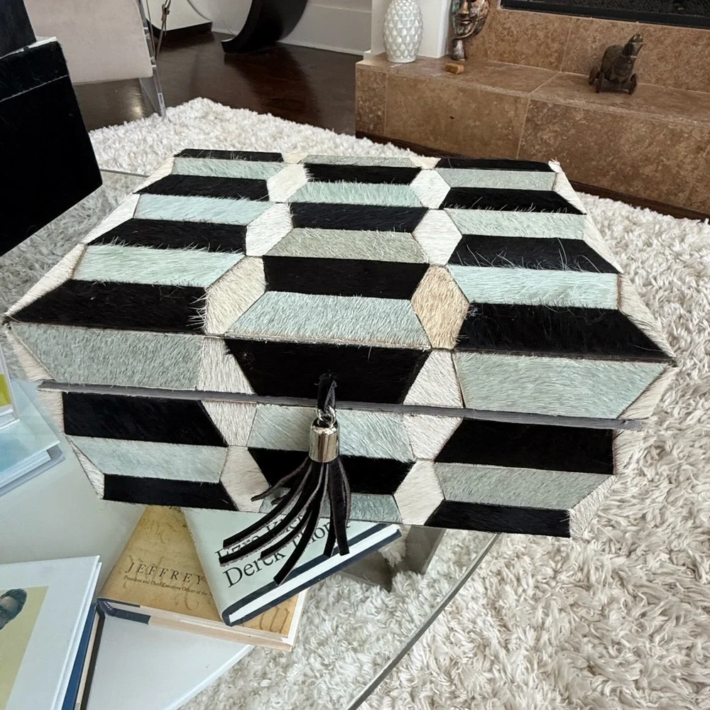 Cow skin covered Geometric Black and White Storage or jewelry Boxes